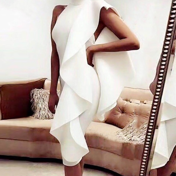 Rouge! Dresses & Skirts - Flounce Detail White Pencil Dress